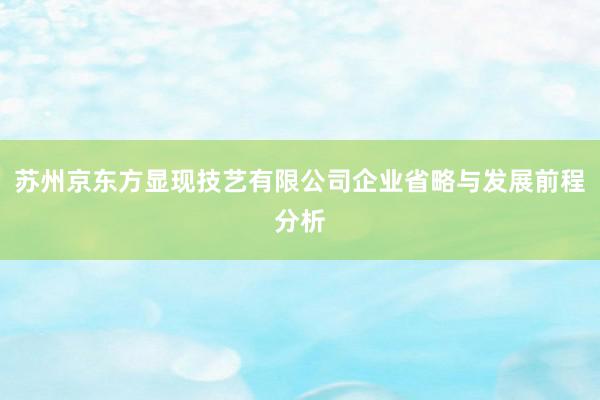 苏州京东方显现技艺有限公司企业省略与发展前程分析